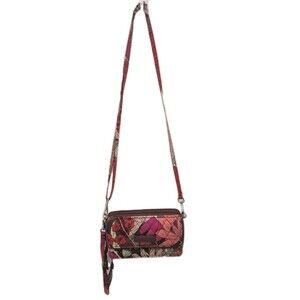 Vera Bradley Floral Pink/Red Wallet All in One Crossbody Wristlet Zipper RFID